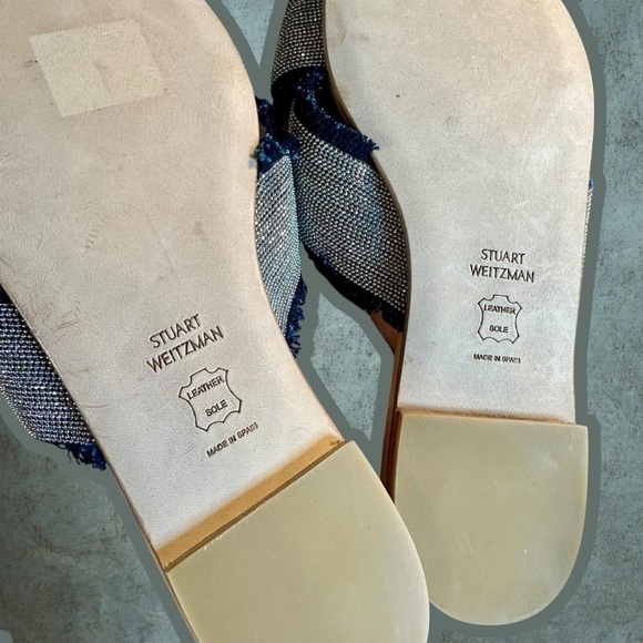 NWOT Stuart Weitzman ‘Edgeway’ Fringe-Trimmed Sandals in Navy Blue & Silver Sz 5 - Picture 13 of 16